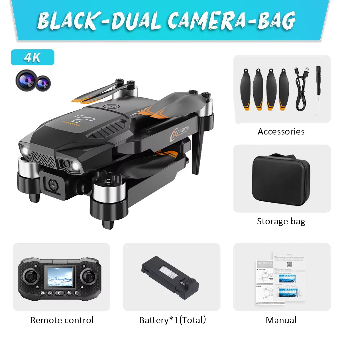 New F198 Drone Professional Dual Camera with 1080P WIFI FPV HD Aerial Photography Wide Angle Brushless RC Foldable Quadcopter
