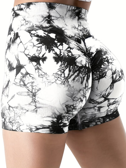 5-Pack Tie-Dye Fitness Shorts for Women, High Waist Scrunch Butt Gym Yoga Peach Booty Shorts, Sport Style Beauty World Shop