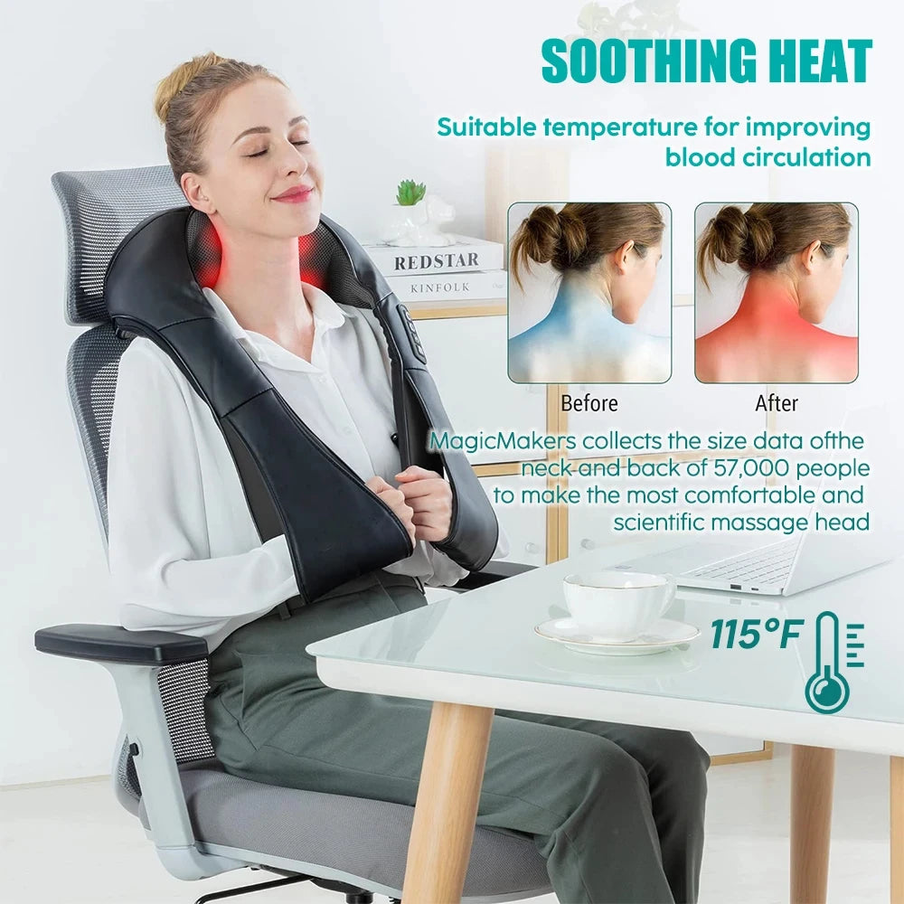 Shiatsu Neck and Shoulder Massager Heated Back Massager U Shape Deep Kneading Electric Massage Pillow for Neck Waist Leg Body