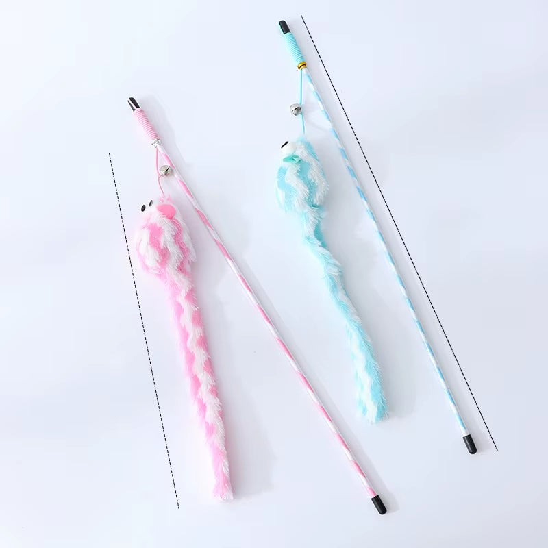 Cat Toys Funny Cat Stick Bouncy Rod Bell Bait Cat Toy Plush Longtail Mouse Stripe Funny Cat Stick Pet Supplies Cat Accessories