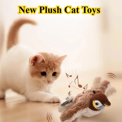 Interactive Cat Toys Rechargeable Bird Chirping Clapbirds Cute Touch-Sensitive Plush Toys with Added Catnip. Accessories Toy For