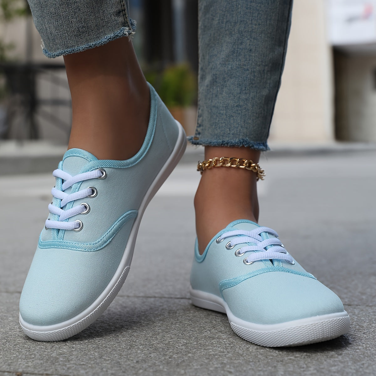 Women's Casual Canvas Sneakers, Low-Top Lace-up Walking Shoes, Lightweight & Comfort Sport Shoes Beauty World Shop