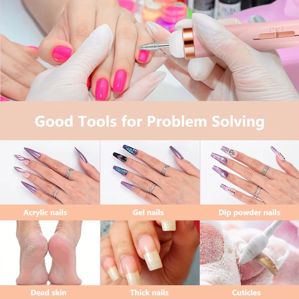 Multiple Gears Electric Nail Polish Drill Machine with Light Portable with Battery Electric Manicure Art Tools for Gel Remover