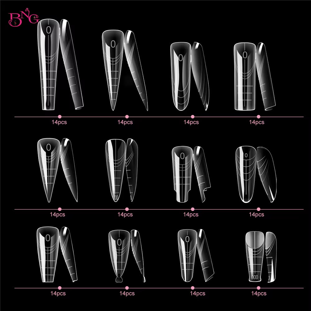 BNG Dual Forms for Builder Gel 168/180 Pcs Reusable Nail Forms 14/15 Sizes Extension Acrylic Molds for Salon DIY Manicure