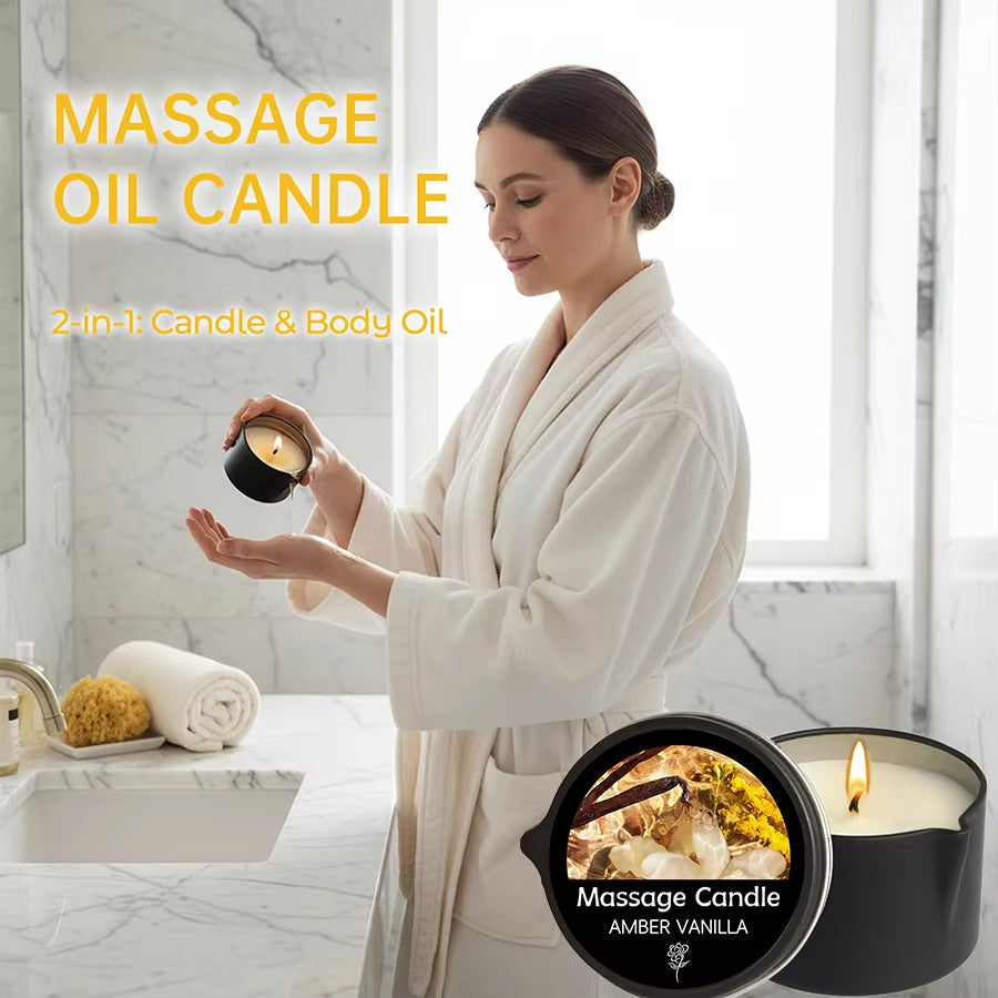 Massage Candle - Essential Oil- Amber Vanilla, 1Oz/28.35G Melts into Warm Massage Oil - Massage Oil Candle, Pour Spout