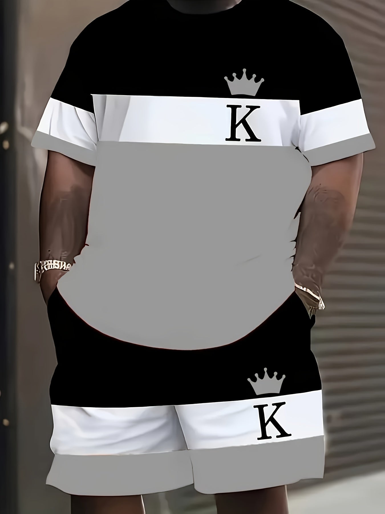 [Plus Size 3D Print Sport Set] Men's Plus Size 3D Digital Print Casual Sport T-Shirt and Shorts Set | Sweat-Resistant, All-Season, Regular Fit, Crew Neck, Slight Stretch Fabric | Suitable for Daily Wear, Outings, Sports, Camp