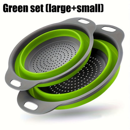 1/2 Set of Round Kitchen Draining Baskets, Foldable Funnel - Includes One Large And One Small, Perfect for Draining Pasta, Vegetables, And Fruits (Green, Red, Blue) Beauty Fashion