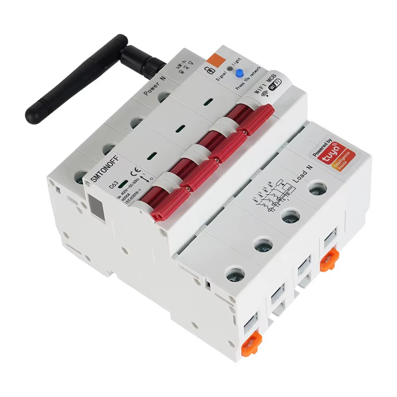 Tuya Smart Wifi 4P MCB 63A RS485 Breaker Prepaid Meter Timer Switch Voltage Current Protector Voice Control Alexa Alice