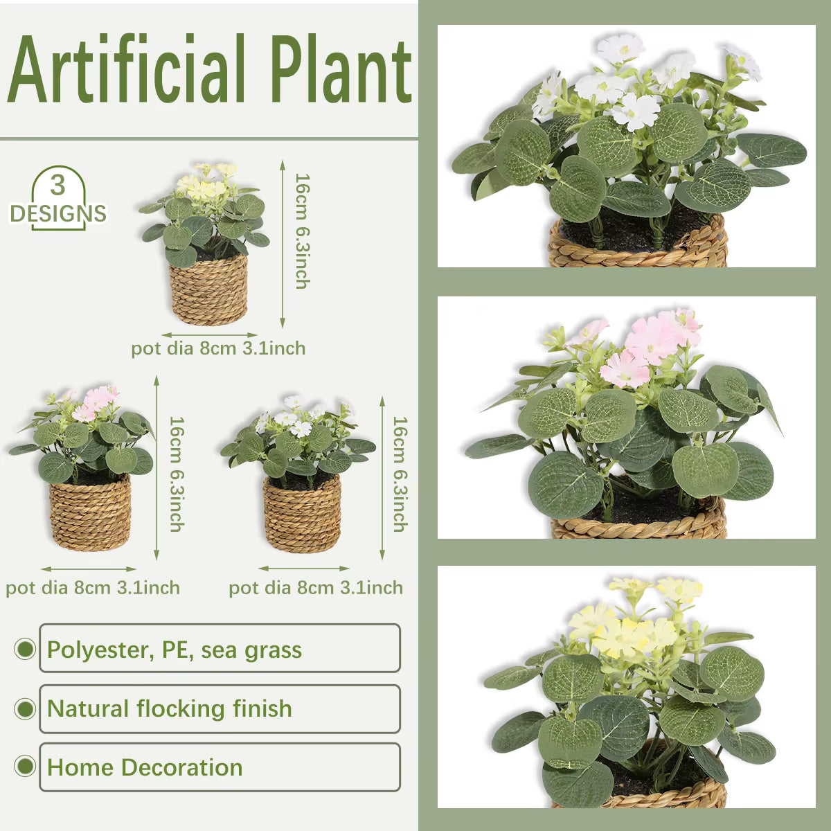Green Artificial Plants Eucalyptus Flowers Woven Small Potted Plants Grass Mound 11Cm PE Material Home Decoration