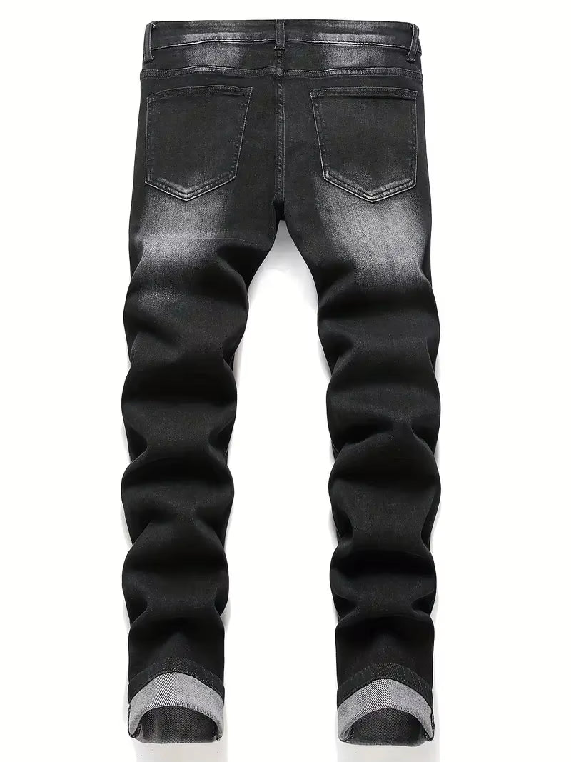 Men'S Stretchy Denim Jeans for Men Simple Slim Casual Straight Fashion Classic Pants Cargo Denim Jeans Solid Streetwear Trousers
