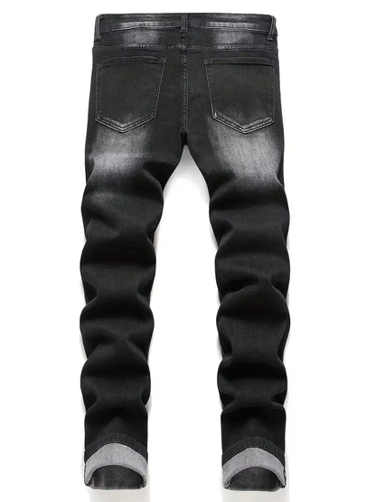Men'S Stretchy Denim Jeans for Men Simple Slim Casual Straight Fashion Classic Pants Cargo Denim Jeans Solid Streetwear Trousers
