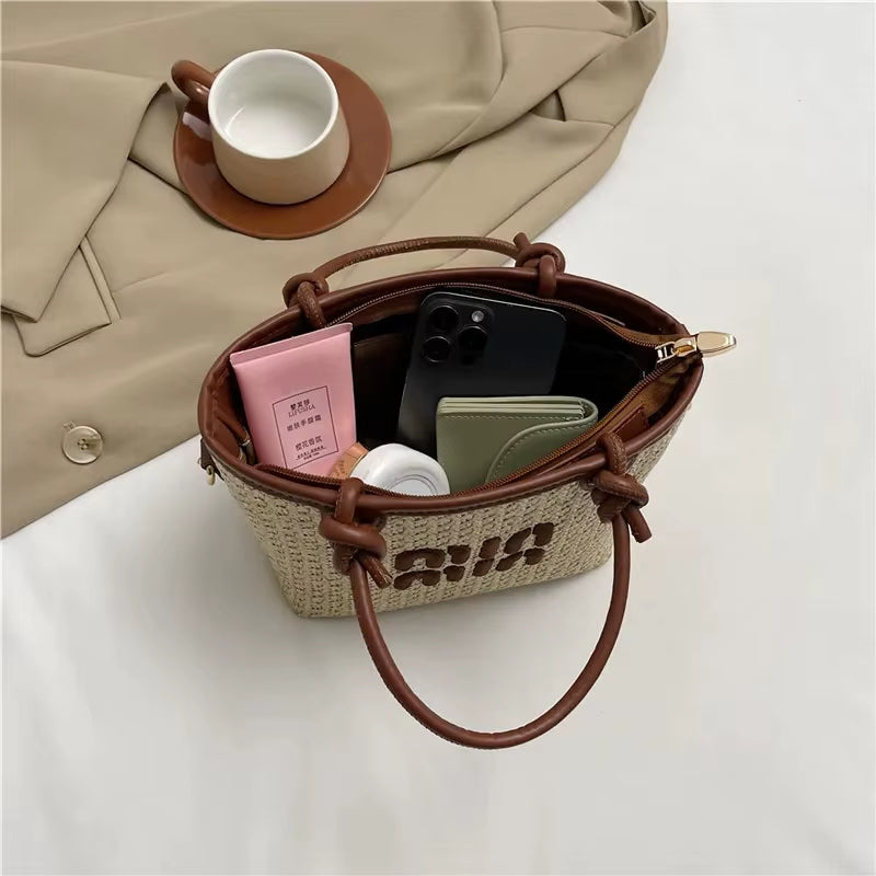 New Summer Bohemian Straw Beach Bag for Women Designer Shoulder Bag Cute Purse and Handbags Embroidered Female Crossbody Bags