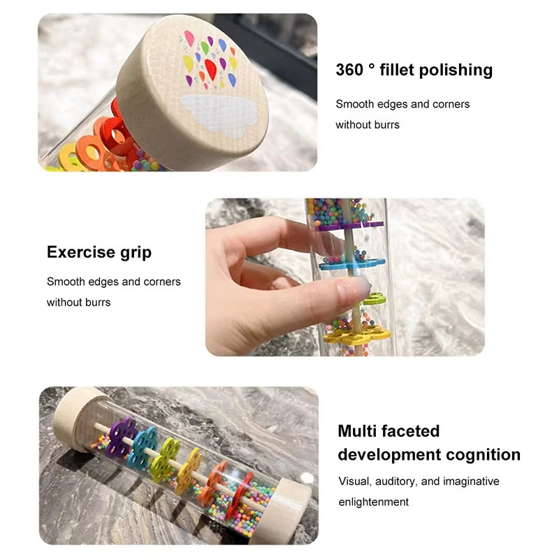 Montessori Baby Rain Stick Rainbow Hourglass Rain Music Rattle Baby Educational Toy Rainmaker Montessori Sensory Toys for Kids