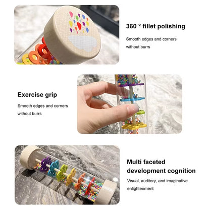 Montessori Baby Rain Stick Rainbow Hourglass Rain Music Rattle Baby Educational Toy Rainmaker Montessori Sensory Toys for Kids