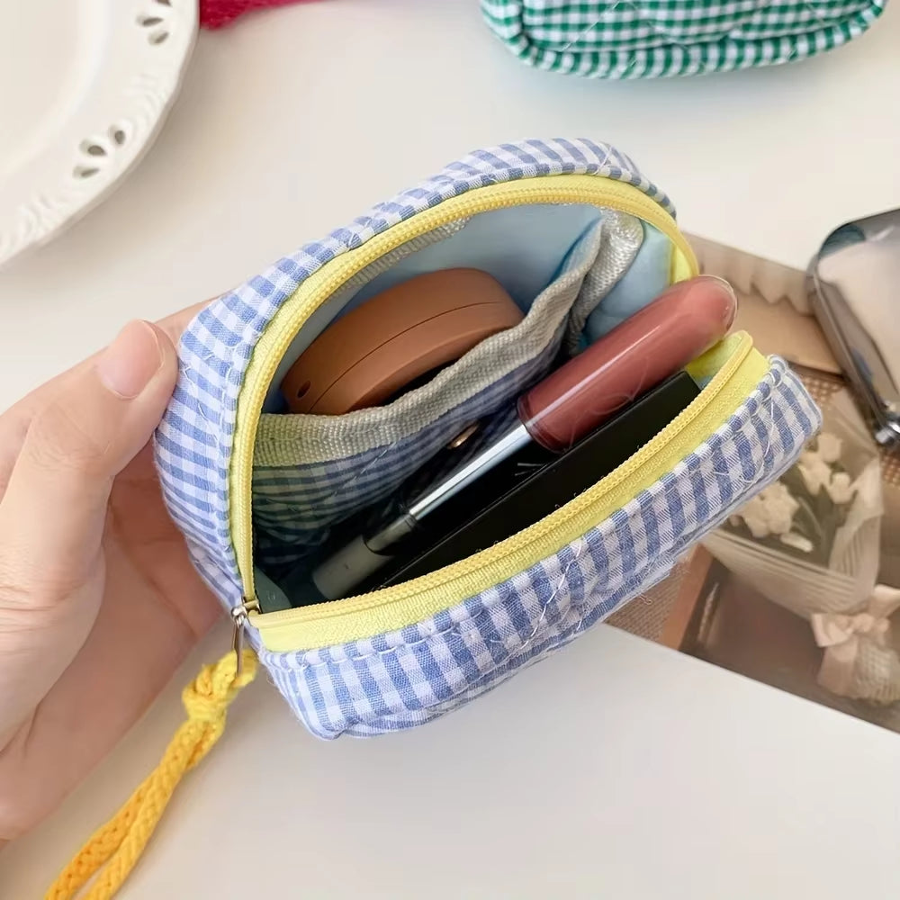 Korean Style Minimalist Cosmetic Pouch,Small Square Makeup Bag with Zipper, Portable Storage for Lipstick, Coin Purse for Women