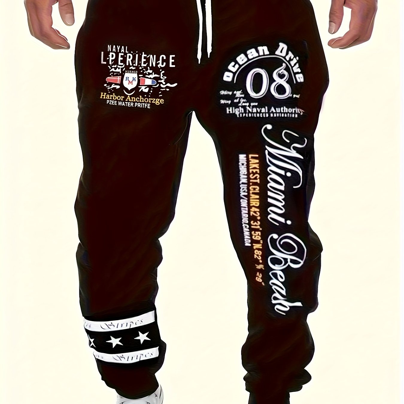 Men's Casual Letter Print Cuffed Drawstring Sweatpants, Lightweight Comfy Pants For Sport And Casual Wear