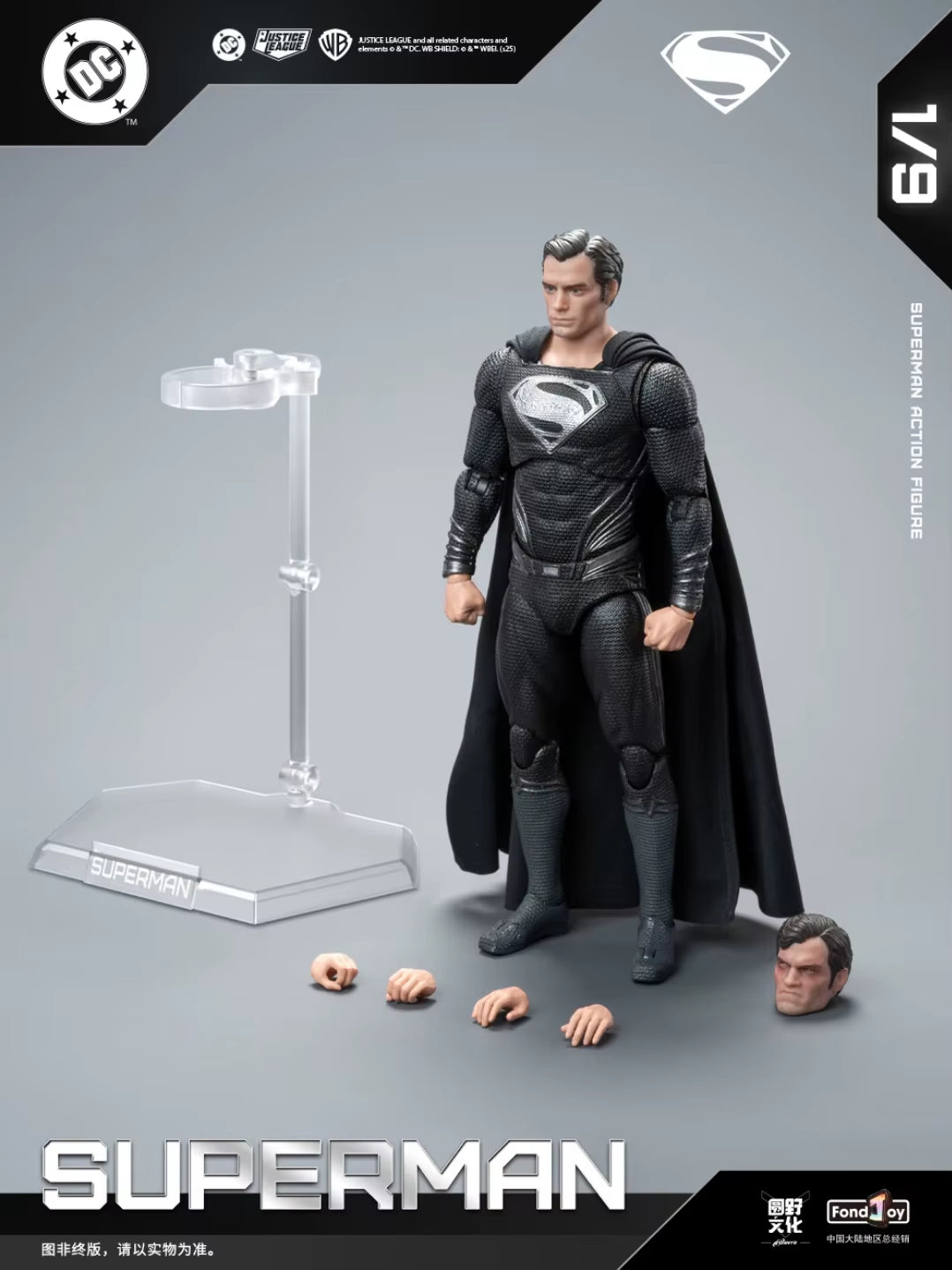 Hot 1/9 Fondjoy Black Superman 2.0 Action Figure DC Zack Snyder Justice League Anime Figurine Statue Custom Model Kid Toys Gifts