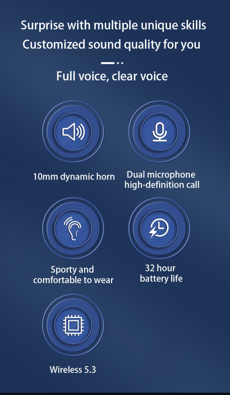 Wireless Earbuds, Open Ear 5.4 Headphones With Ear Hooks, Built-in Mic LED Display 24H Playtime Charging Case, For Running Fitness, Sport Over Earphones, Black