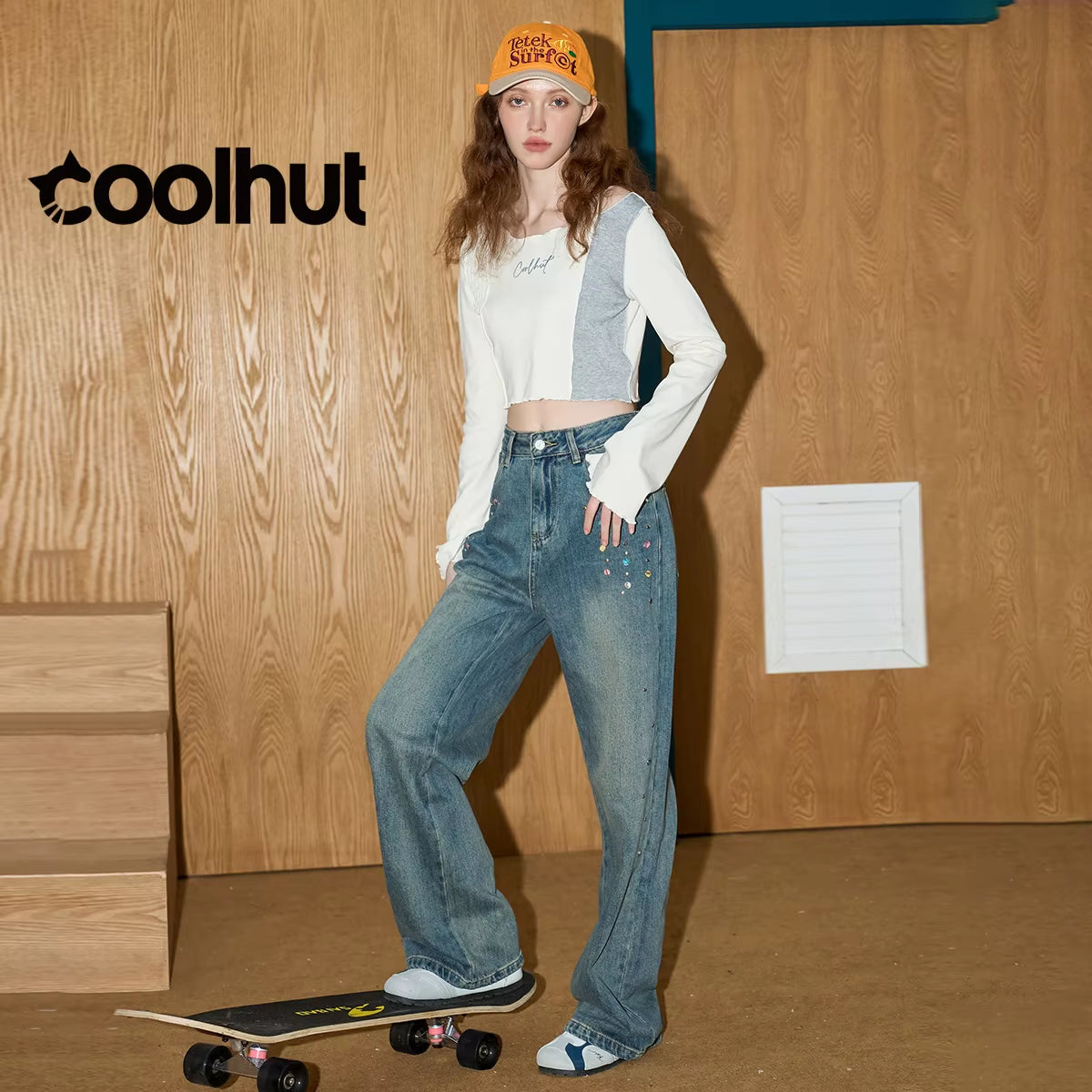 2025 High Waist Straight Wide Leg Flare Denim Pants Women Vintage Beaded Casual American Style Floor Length Draped Jeans