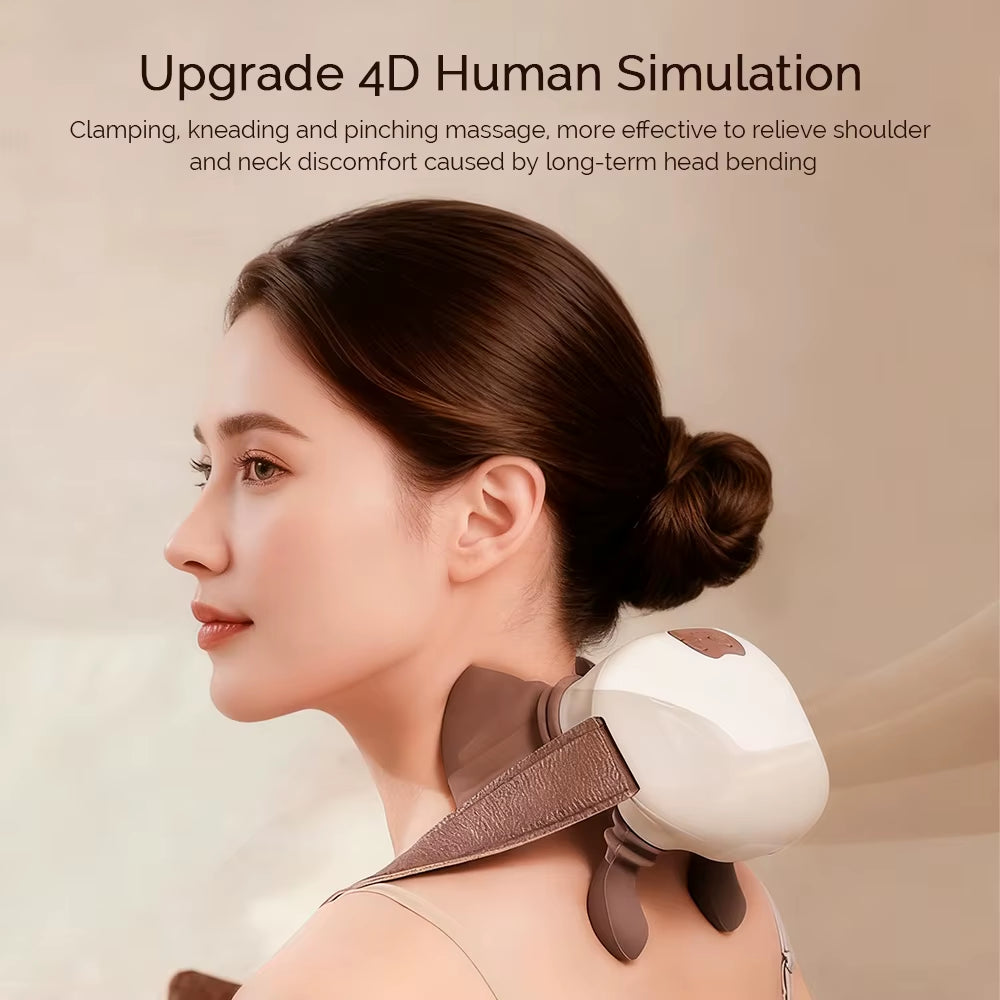 Electric Neck and Shoulder Massager Deep Tissue Shiatsu Back Cervical Massage Machine Bionic Heated Fatigue Relief Relax Muscle