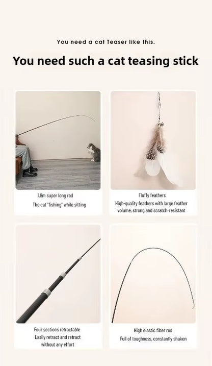 Extended Telescopic Cat Stick Cat Toys 1.8M Scratch Resistant Pet Accessories Telescopic Fishing Rod with Feather for Active Cat