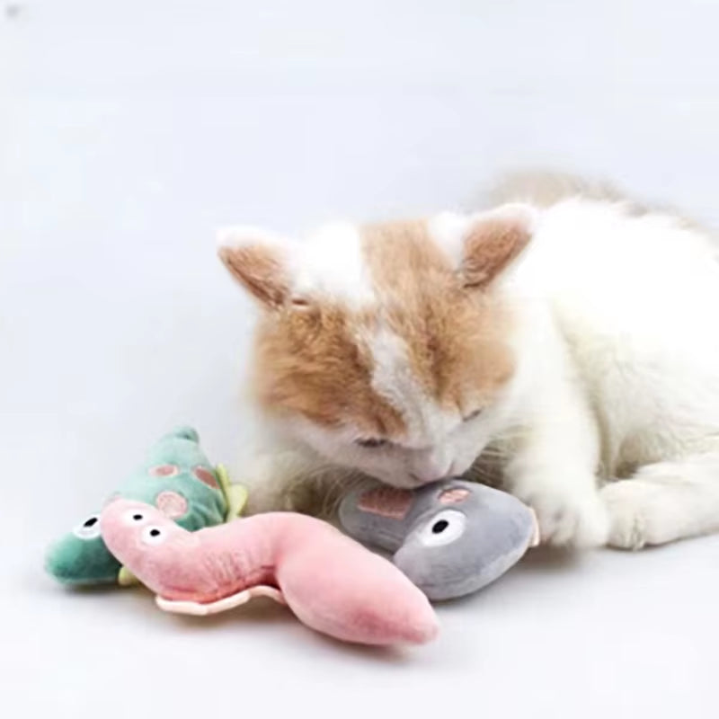 Pet Teeth Grinding and anti Bite Toy Cartoon Plush Animal Cute Doll Self Fun and Soothing Pet Cat Toy Suitable for Home Play