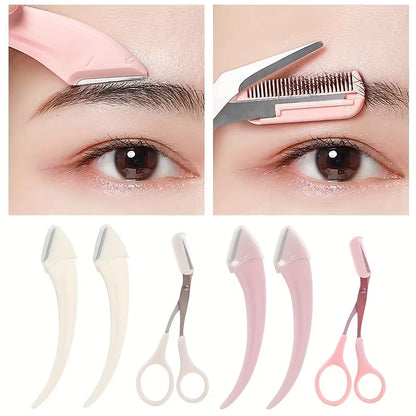 3-Piece Eyebrow Trimmer Set, Scissors and Comb, Stainless Steel Shaver, Eyelash Beginner Makeup Tool, Removal Accessories