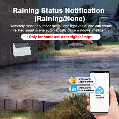 2 in 1 Zigbee Rain Sensor,Rainfall and Illuminance Detection Real-Time Monitoring Rainwater Detector Only for Home Assistant Z2M