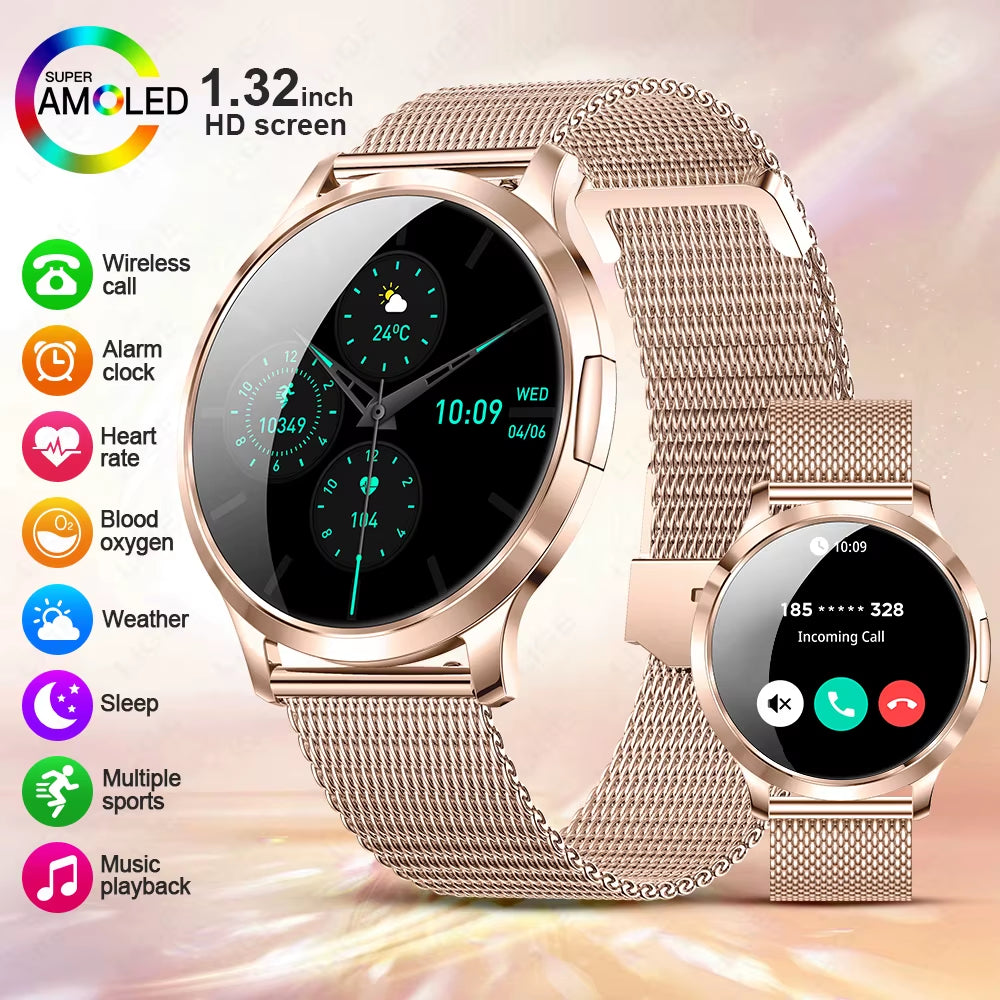 2025 New Smart Watch for Women AMOLED Screen Watches IP68 Waterproof Heart Rate Monitor Ladies Smartwatch for Huawei Xiaomi
