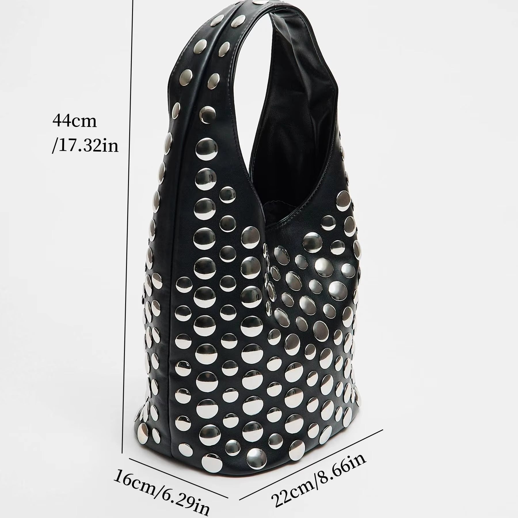 Punk Style Embellished Double-Faced round Rivet Inlaid Niche Luxury Bucket Bag Chic Lady Underarm Large Capacity Shoulder Bag