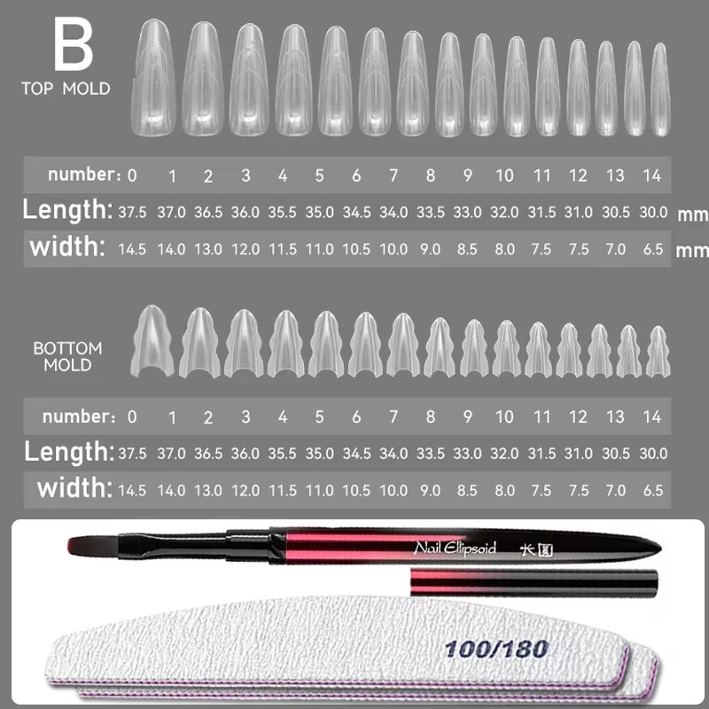 Sandwich Dual Nail Forms 180Pcs 15Size NEW 2025 Extensions-Dual Forms Coffin Almond Nail Forms Manicure Top Mold Bottom Mold