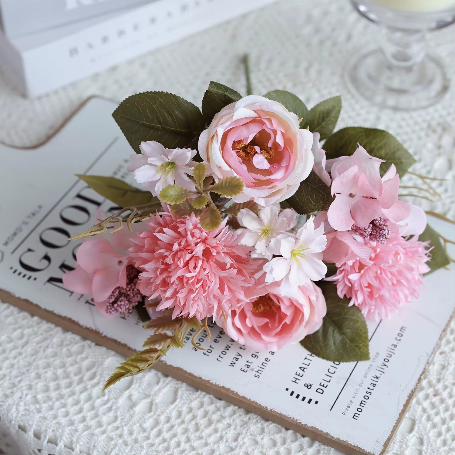 1PC Artificial Rosesflowers New Year'S Home Decoration Wedding Bridal Bouquet Garden Fake Silk Peony Hydrangeas Vase for Board