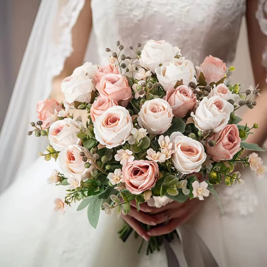 Silk Artificial Flower Rose Wedding Bridal Bouquet Home Room Vase Festival Outdoor Garden Bonsai Arch Diy Gift Box Decoration