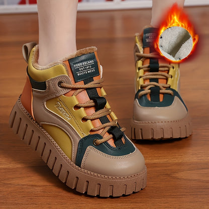 Women's Non-Slip Color Block Sport Shoes with Thickened Medium Tube and Warm Thick Bottom Beauty World Shop