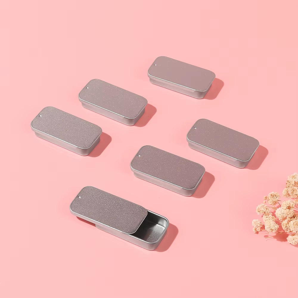 6Pcs Silver/Black 50*25*10Mm Aluminum Box Empty Refillable Containers Aluminum Square Container or Cosmetic, Lip Balm, Cream