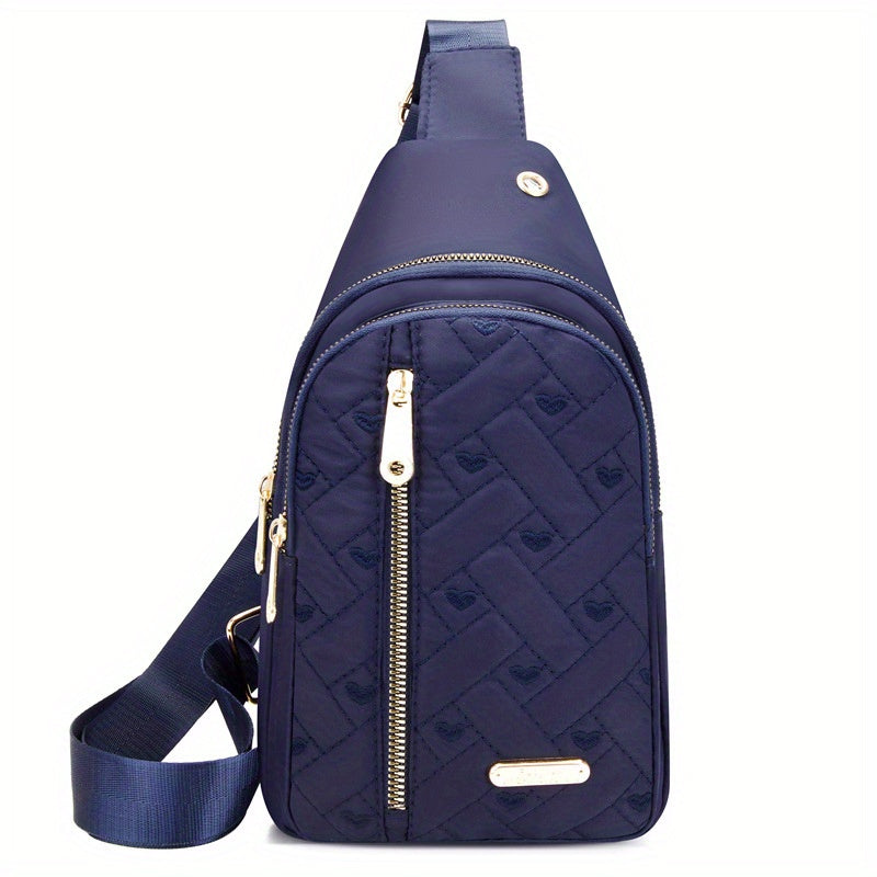 Stylish Embroidered Love Nylon Chest Bag - Water-Resistant, Adjustable Shoulder Strap, Multiple Pockets, Perfect for Outdoor Travel, Hiking, Camping, and Daily Use - Simple, Fashionable, and Practical Messenger Bag Beauty Fashion