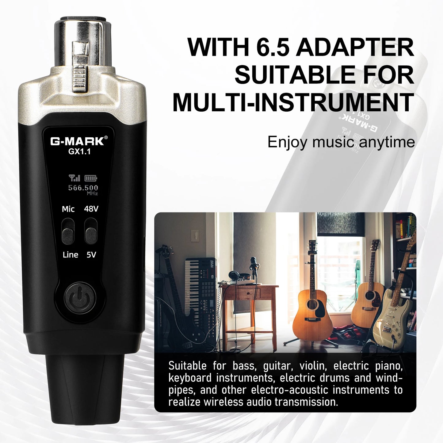 Wireless Microphone System  GX1.1 UHF XLR Adapter 16 Channels Audio Transmitter and Receiver for 48V Phantom Power Condens