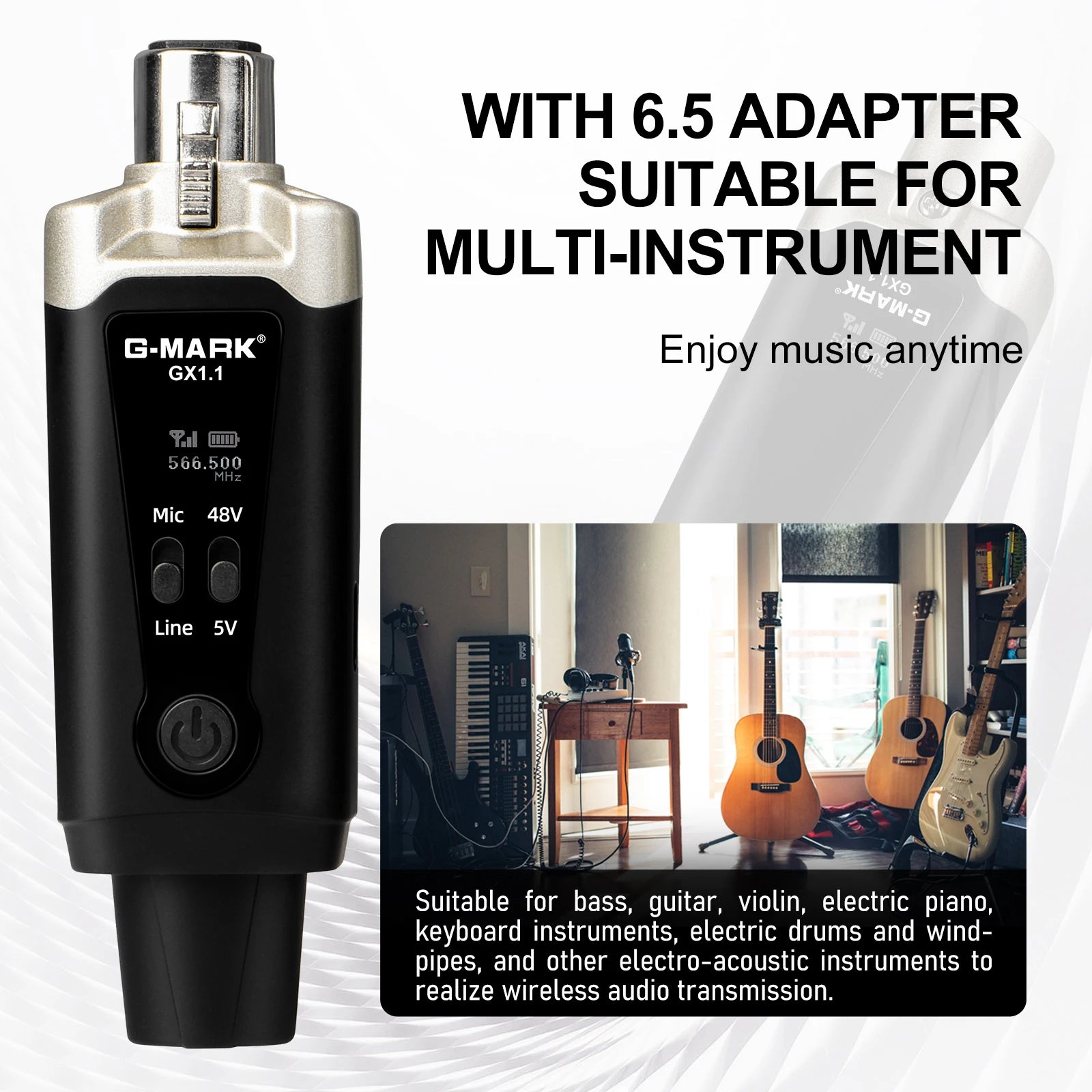 Wireless Microphone System  GX1.1 UHF XLR Adapter 16 Channels Audio Transmitter and Receiver for 48V Phantom Power Condens