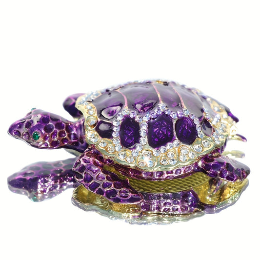 1pc Purple Turtle Figurine Decorative Jewelry Box - Hinged Trinket Box With Rich Enamel And Sparkling Rhinestones, Hand-painted Animal Figurine - Collectible Ring Holder, Novelty Jewelry Organizer - Unique Gift for Women & Gi Beauty Fashion
