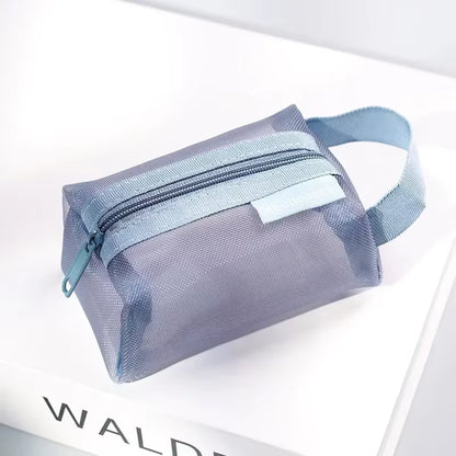 Mini Clear Nylon Mesh Cosmetic Bags Cute Women Small Lipstick Makeup Bags Pouch Data Line Key Earphone Organizer Case