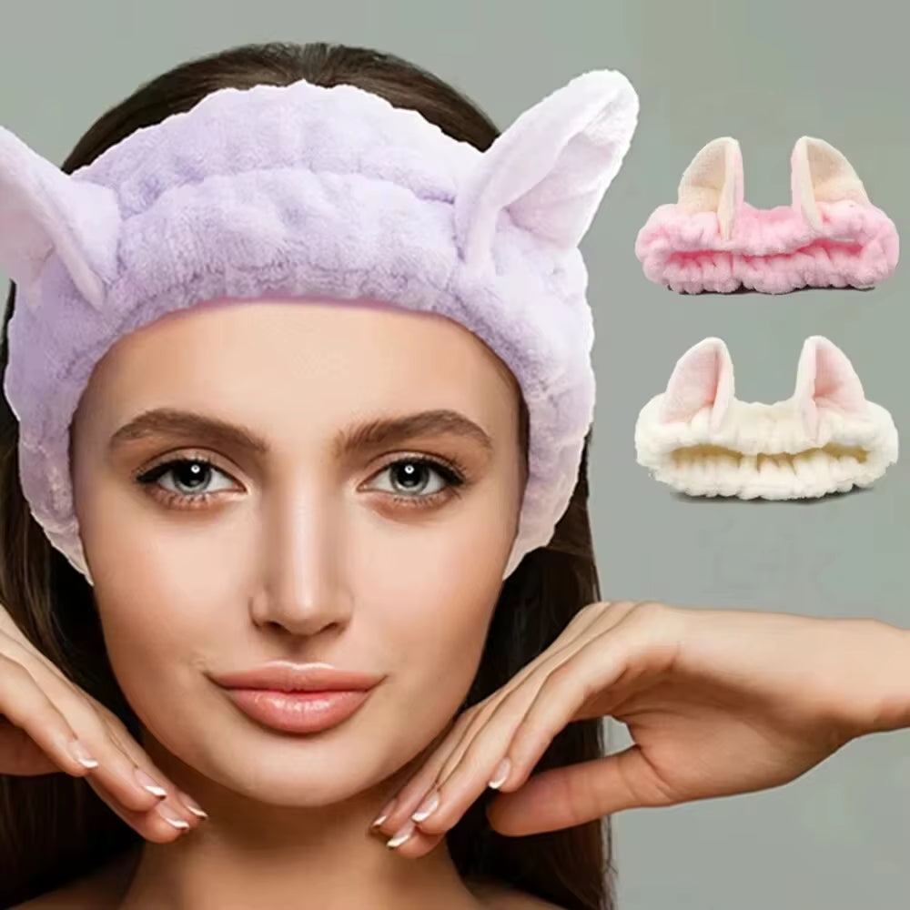 Cute Coral Fleece Cat Ear Headband - Soft & Comfortable, Perfect for Face Washing & Makeup, Fashionable Accessory for Women
