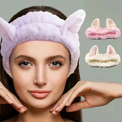 Cute Coral Fleece Cat Ear Headband - Soft & Comfortable, Perfect for Face Washing & Makeup, Fashionable Accessory for Women