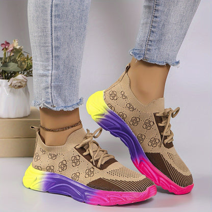 Embroidered Fashion Sneakers Women's Breathable Lightweight Athletic Shoes - Low Top Lace-Up Fabric Sport Sneakers with Round Toe, All-Season EVA Sole - Taizhou Handmade Floral Running Shoes