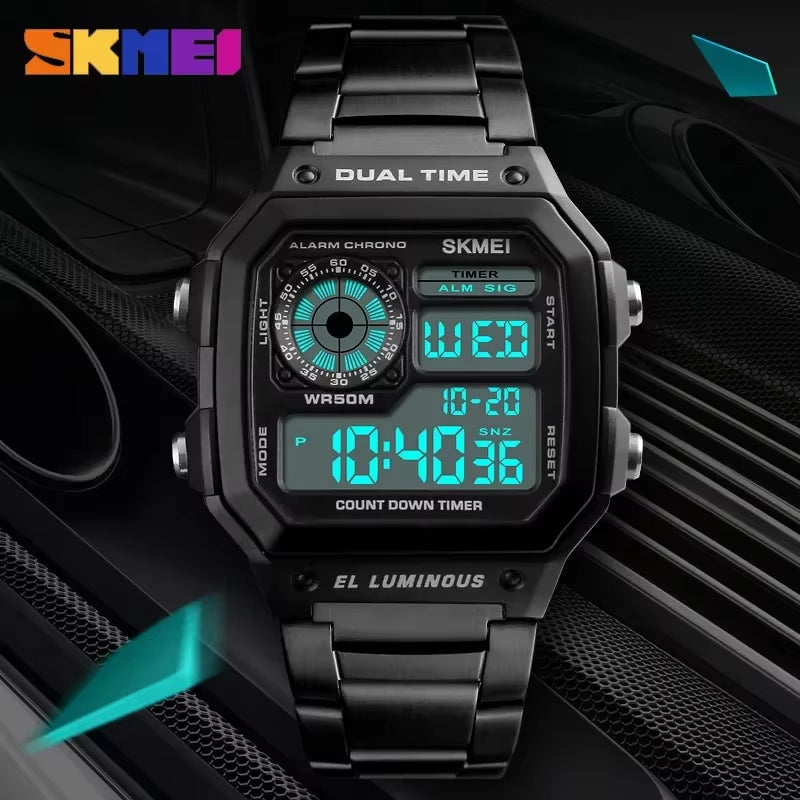 1335 Digital Watch for Men Retro Sports Waterproof Chrono Electronic Mens Wristwatches Stainless Steel Clock Reloj Hombre