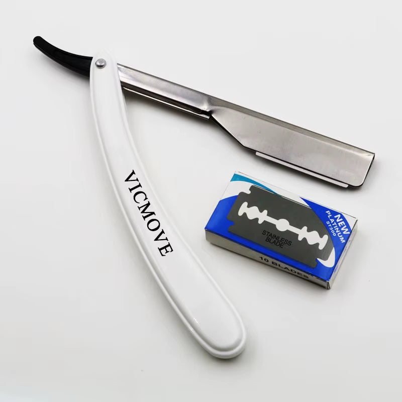 1Set Men Straight Barber Edge Razors Folding Shaving Knife Hair Removal Tools with 10Pcs Blades