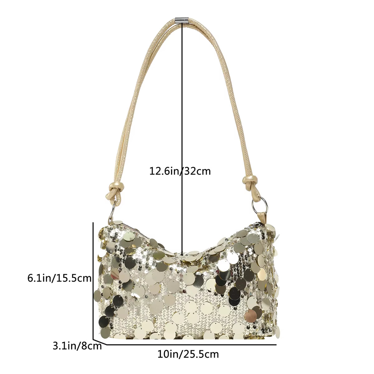 Women'S Sparkling Sequin Evening Shoulder Bag Glittering Gold Silver Secure Zipper Shiny Party Bag for Dinner Ball Handbag