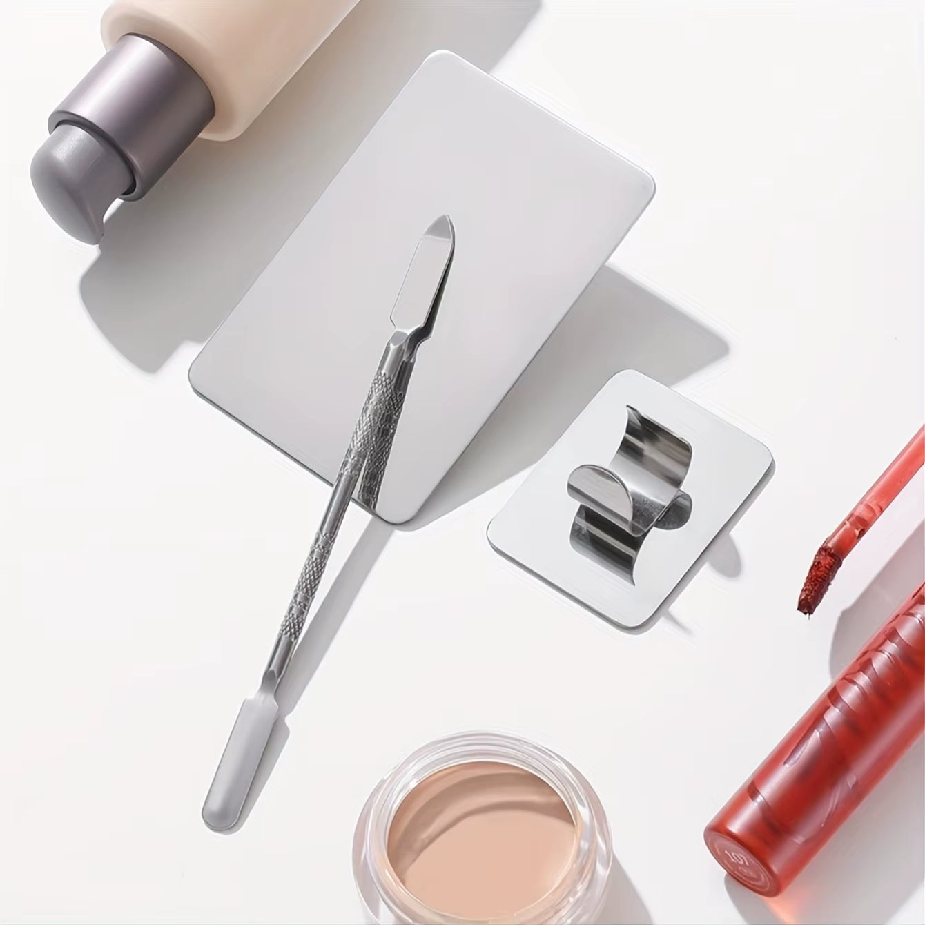Makeup Mixing Palette, Kissdate Makeup Spatula Palette with Foundation Spatula, Stainless Steel Makeup Mixingtray Nail Art Palet