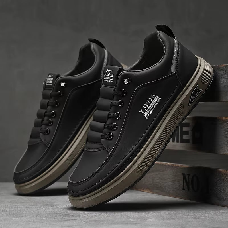 2025 Cool Men Shoes Leather Casual Sneakers Breathable Walking Slip on Platform Shoes Male Flats Rubber Sole Shoes