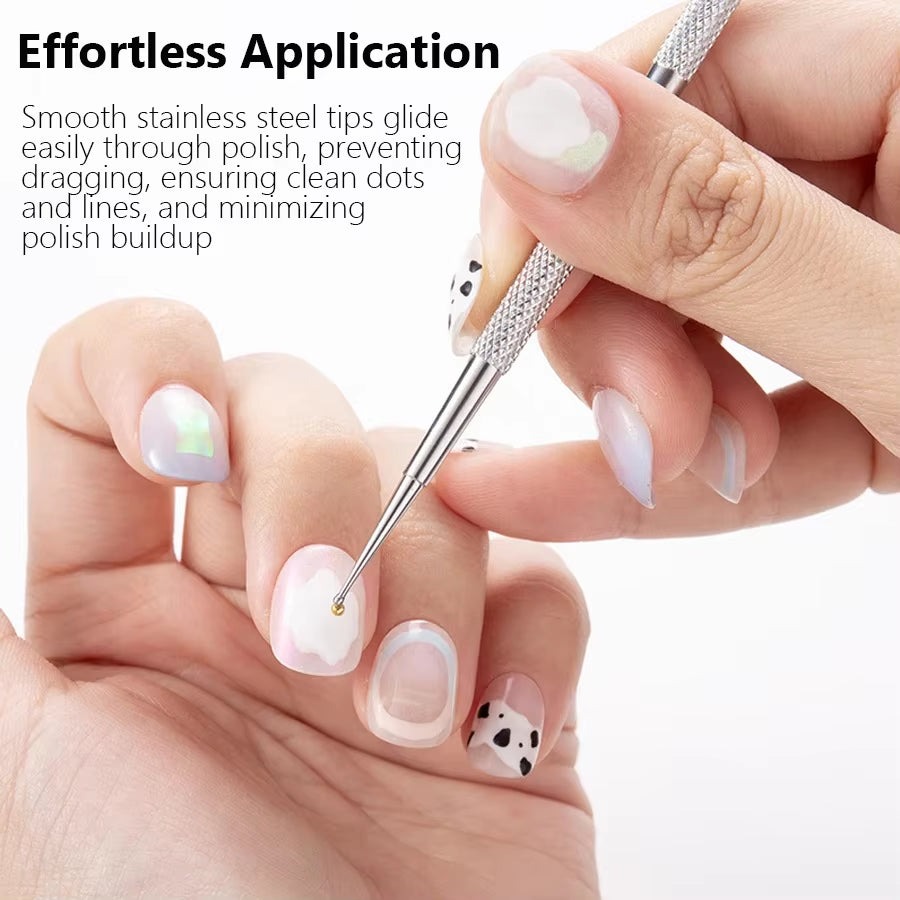5Pcs Nail Art Dotting Pen Dual End Stainless Steel Design Painting Picking Dot Rhinestones Crystal Gems Acrylic Manicure Tools