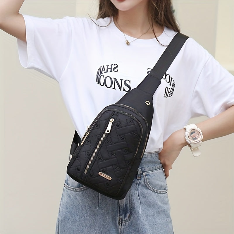 Stylish Embroidered Love Nylon Chest Bag - Water-Resistant, Adjustable Shoulder Strap, Multiple Pockets, Perfect for Outdoor Travel, Hiking, Camping, and Daily Use - Simple, Fashionable, and Practical Messenger Bag Beauty Fashion
